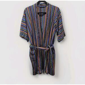 Retro 3D Rainbow Multicolor Belted Vintage Turkish Towel Bath Robe Large Unisex